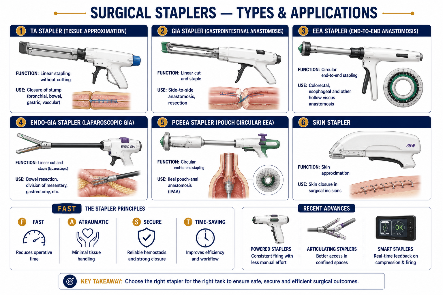 Surgical staplers types and applications diagram