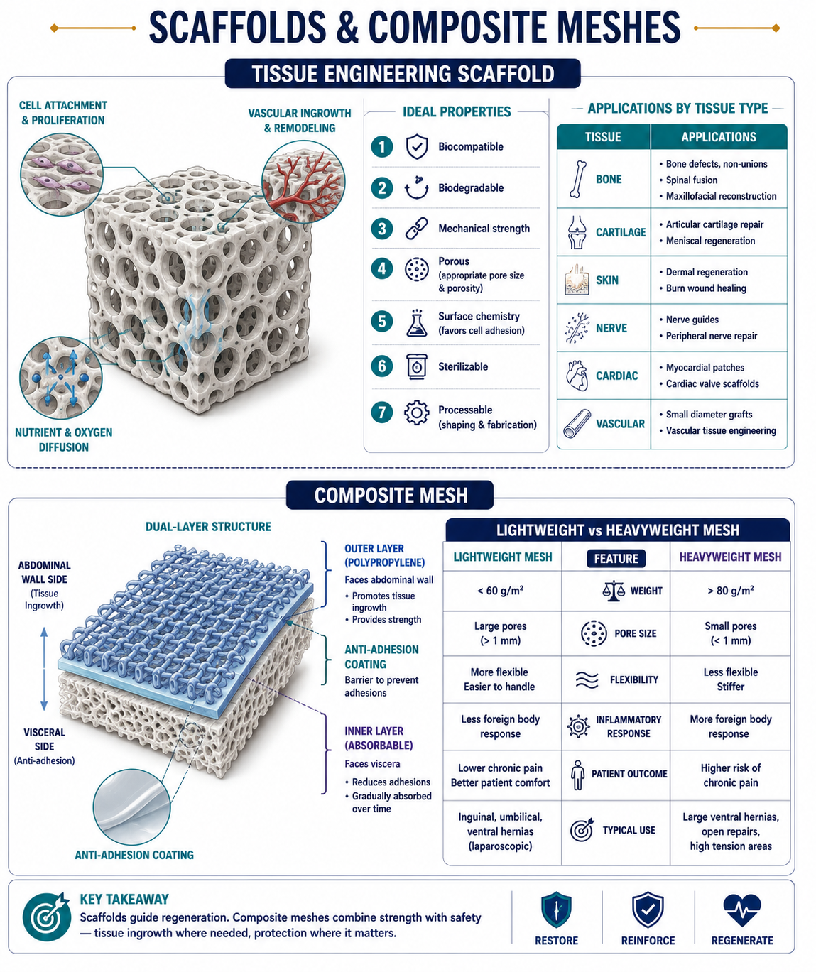 Tissue engineering scaffolds and composite mesh diagram