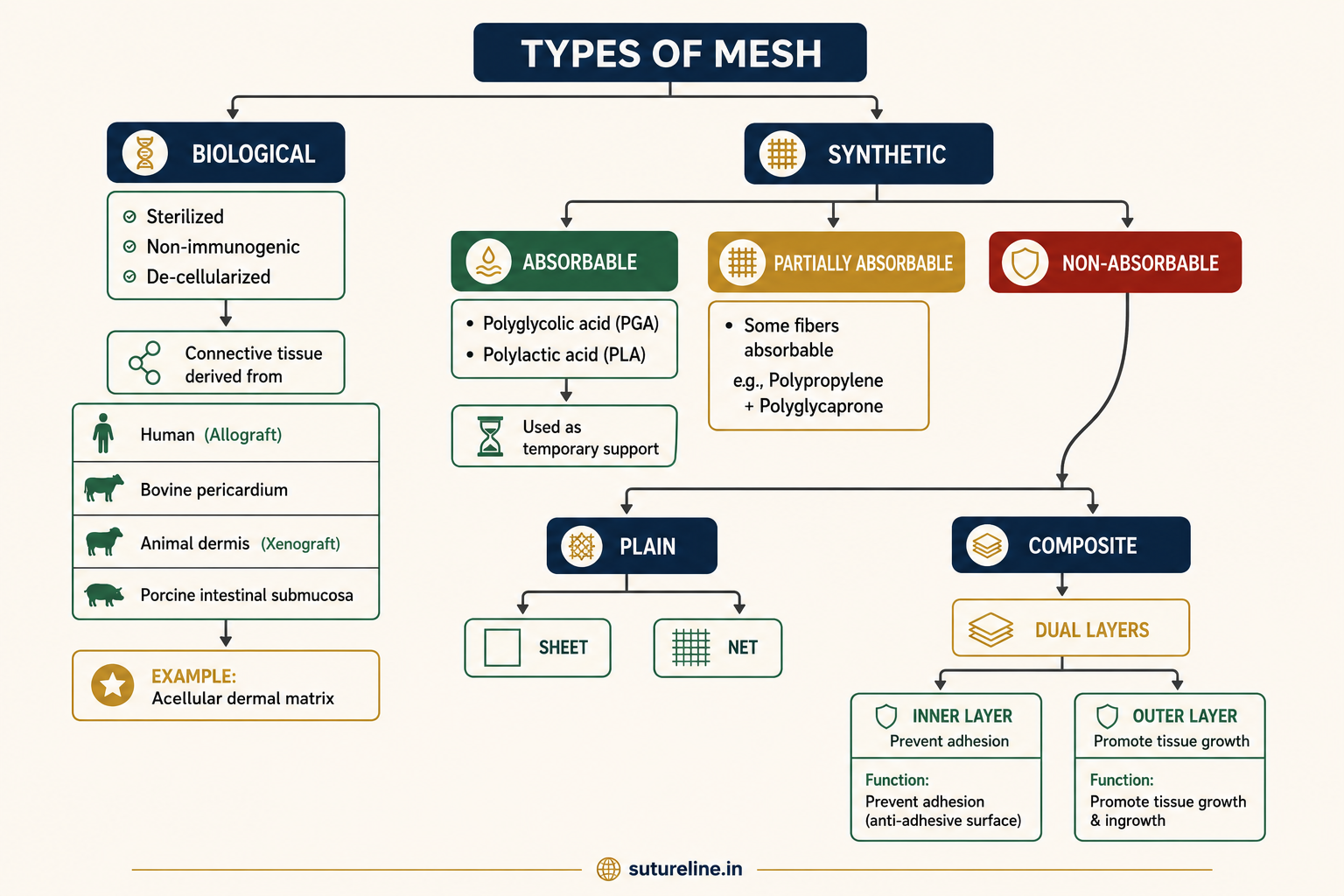 Types of mesh — biological vs synthetic flowchart
